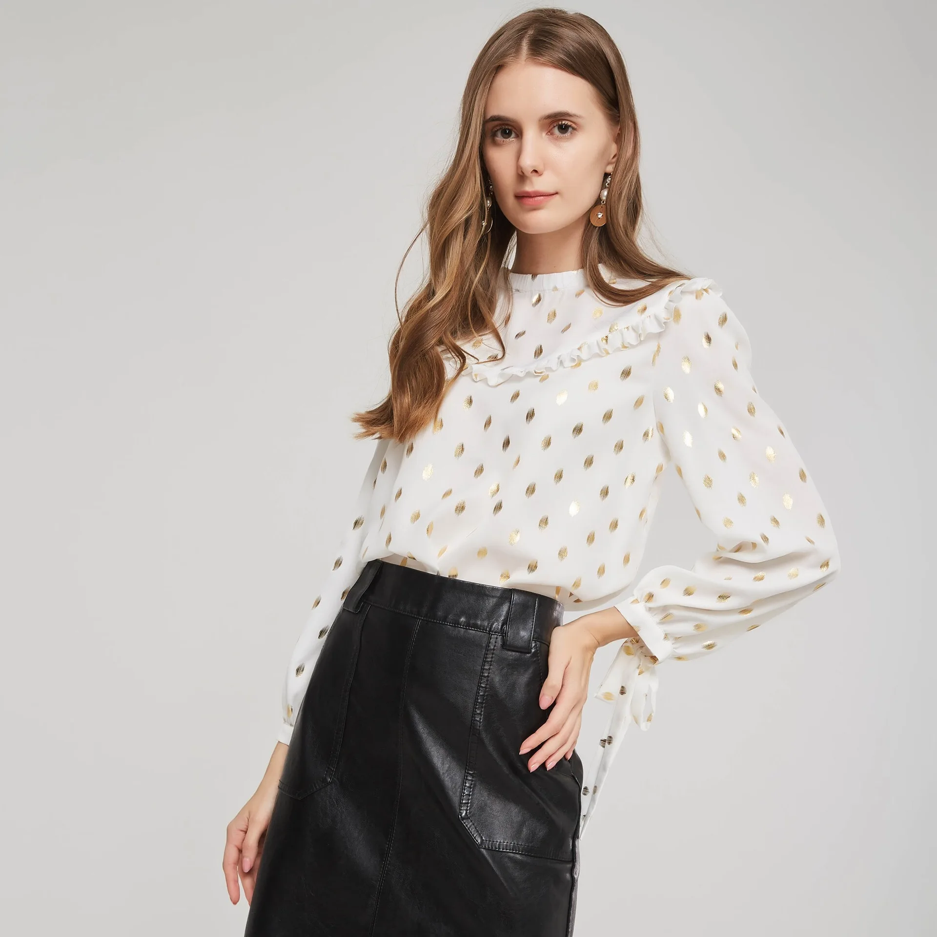 Женская блузка с длинным рукавом для офисных леди Элегантные Осенние