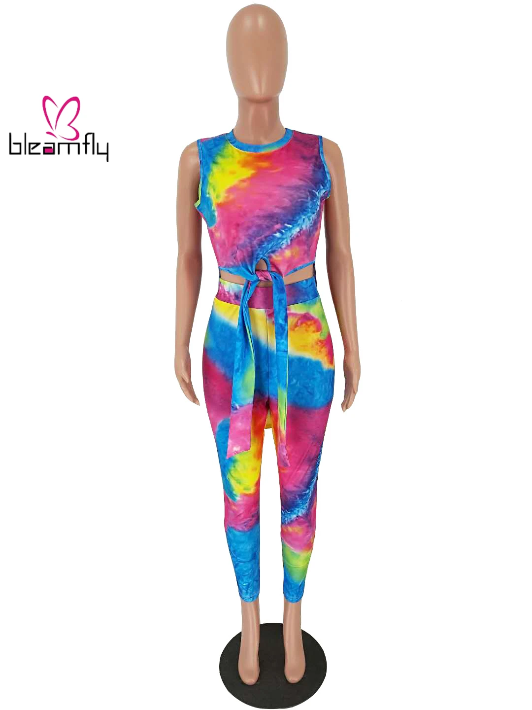 Женский новый летний костюм из двух предметов с принтом Галактика круглым