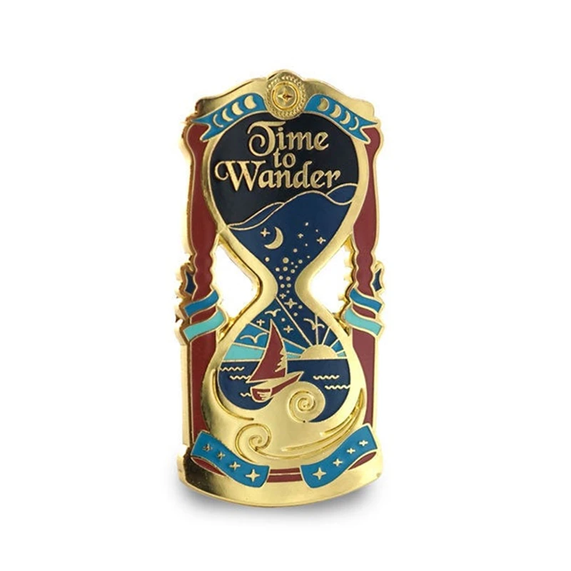 

Retro Time To Wander Hourglass Hard Enamel Pin Beautiful Ocean Sunset Scene Brooch Accessories Travel Adventure Enthusiasts Gift