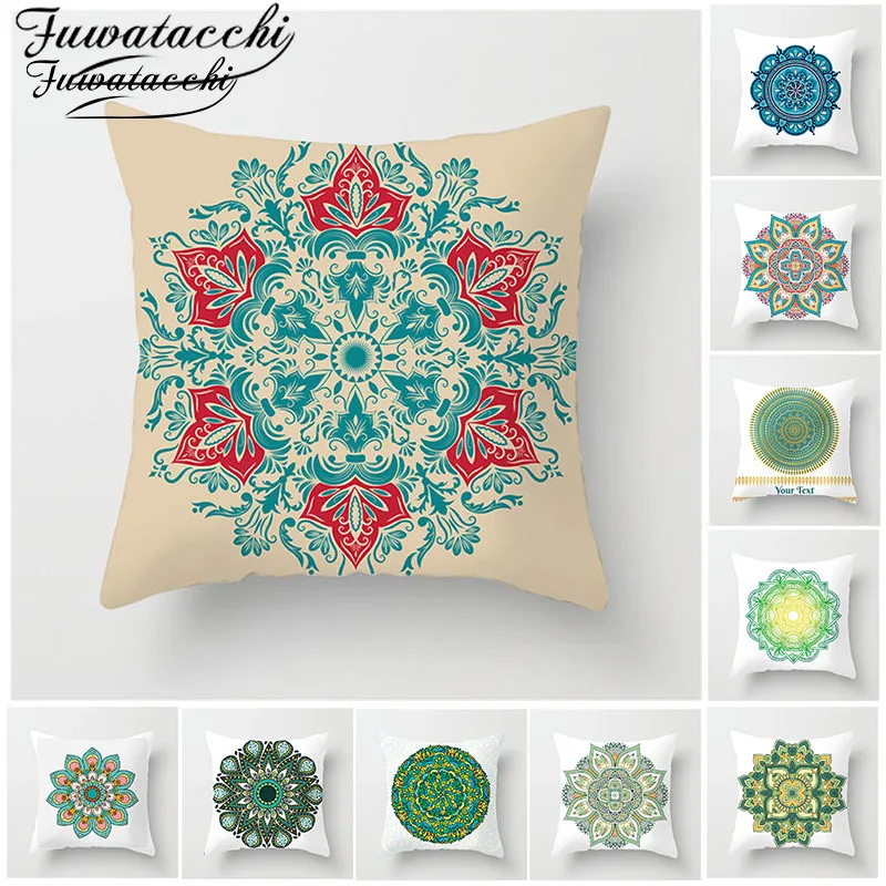 

Fuwatacchi Green Pink Mandala Cushion Cover Circle Flower Throw Pillow Cover Floral Pillowcases