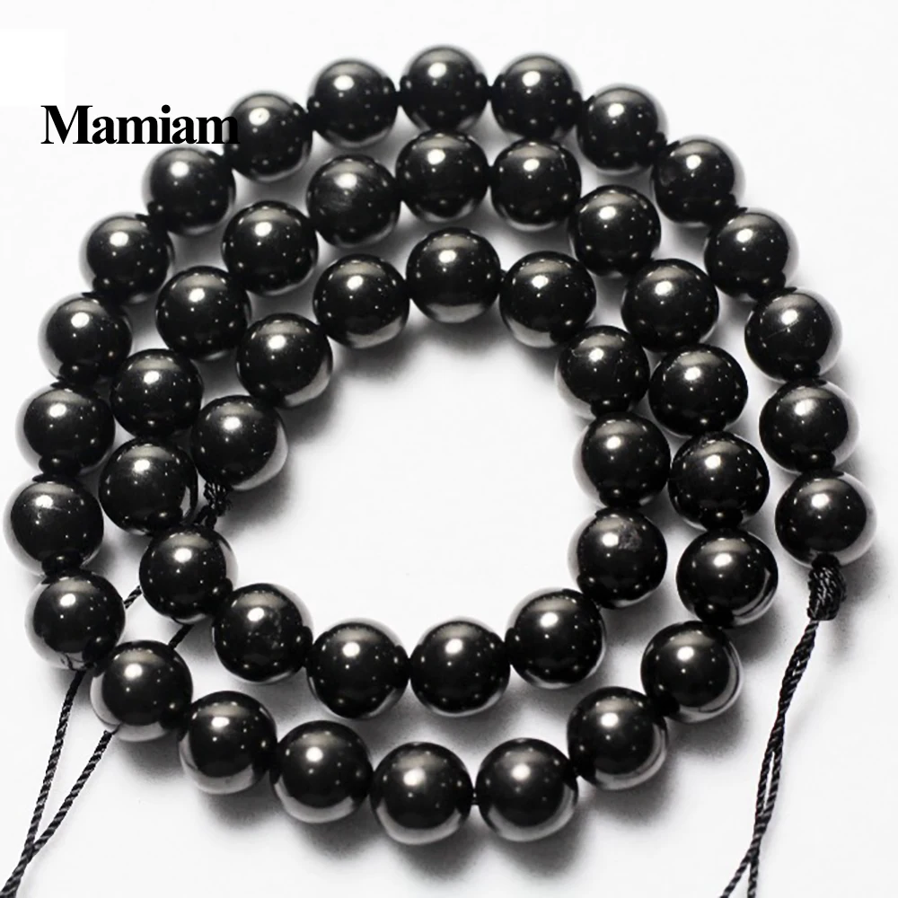 Mamiam Natural 6-10mm Jet Coal Beads Smooth Round Loose Stone Diy Bracelet Necklace  Jewelry Making Gemstone Gift Design
