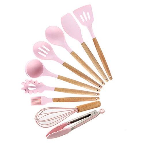 Pink 9pcs-A 9 или 12 шт розовый набор инструментов для приготовления пищи Премиум силиконовый набор кухонной посуды с ящиком для хранения Тернер щипцы лопатка суповая ложка - Цвет: Pink 9pcs-A