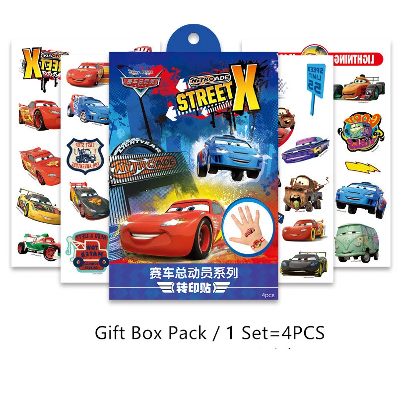 Disney-pegatinas de tatuaje temporal para ni&ntilde;os, juguete para coche de Pixar arte corporal a prueba de agua, con caja de regalo-0