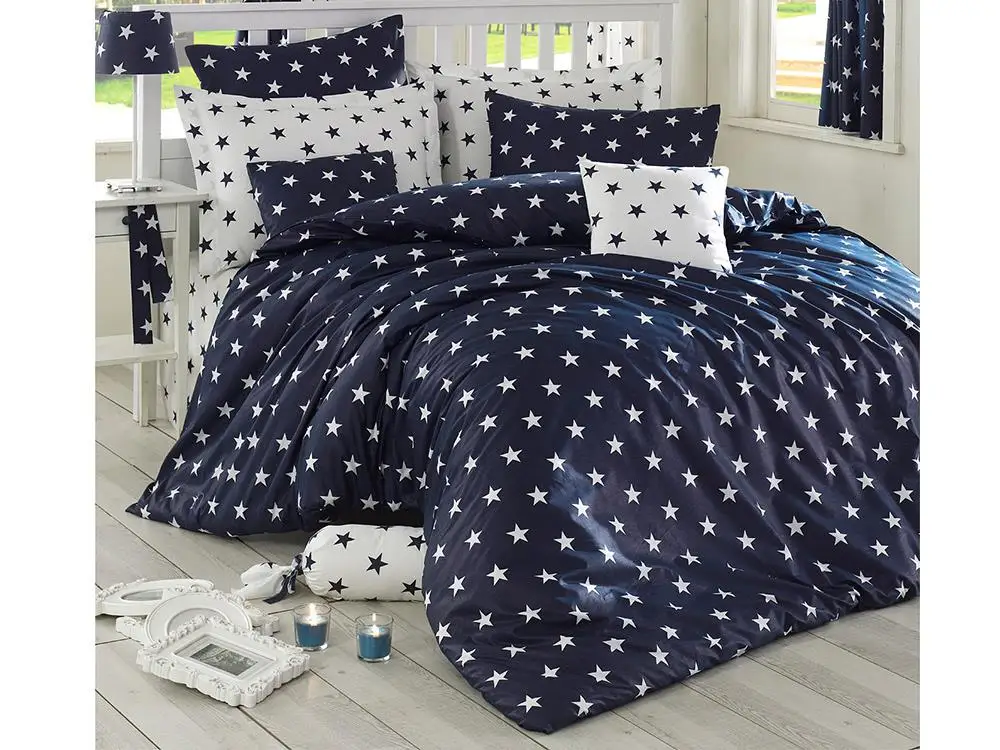 

Black Night 100 Cotton Double Duvet cover set Navy Blue