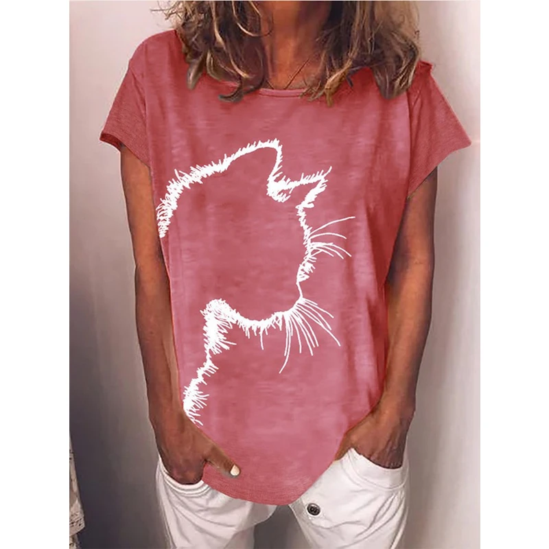 Футболка женская хлопковая с коротким рукавом круглым вырезом и мультяшным