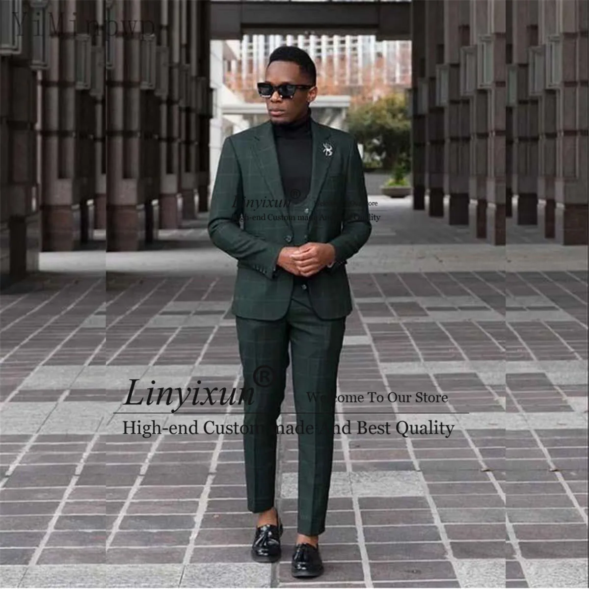 

Green Plaid Men Suits Slim Fit 3 Piece Jacket Pant Vest Wedding Prom Tuxedo Terno Masculino Blazer Groom Wear Costume Homme