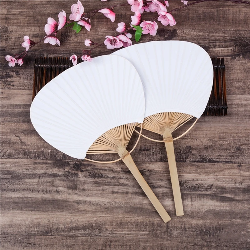 

10pcs Japanese Style Fans Hand Fan for Wedding Party Decoration White Paper Bamboo Handle Creative Children DIY Painting Fan