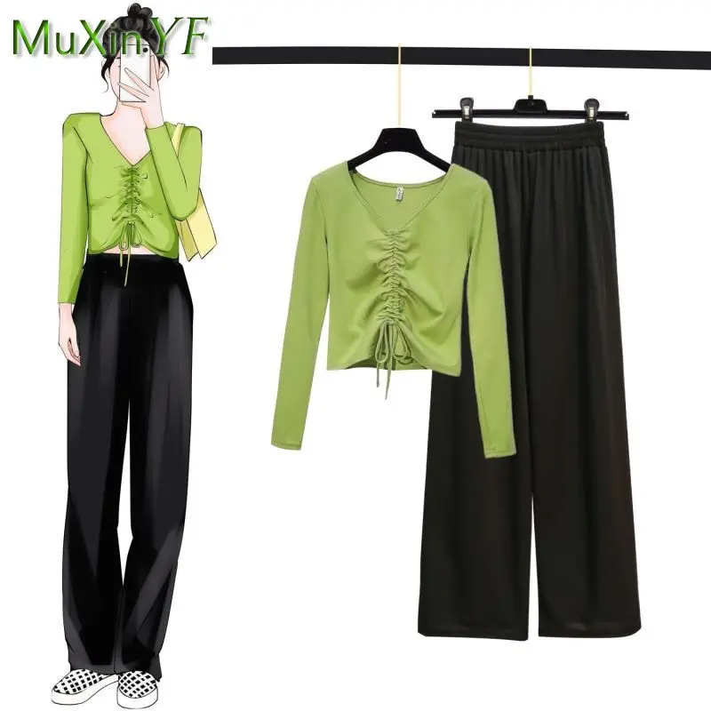 

Women's Elegant Top Pants Two-piece 2021 Autumn New Irregular Long-sleeved Slim Blouse Trousers Suit Korean Fashion Clothes Set