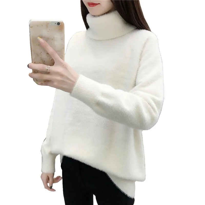 

Женский бархатный пуловер, с высоким воротником, Свободный вязаный свитер с длинным рукавом, на осень и зиму, OK916, с высокой имитацией норки