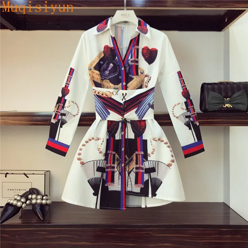 Женское платье с отложным воротником модное принтом в Европейском стиле лето