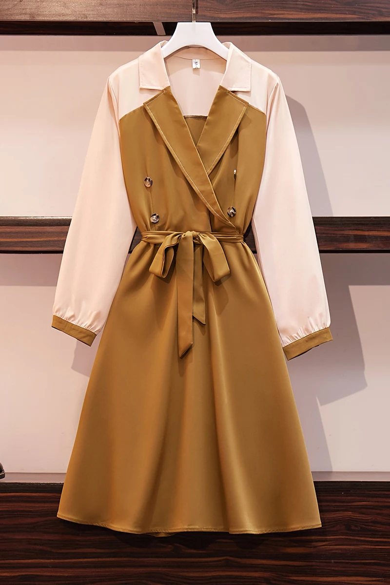 

Large-size Women's Wear Fall 2019 New Suit Collar Long Sleeve Dress French Retro Waist Slim Skirt