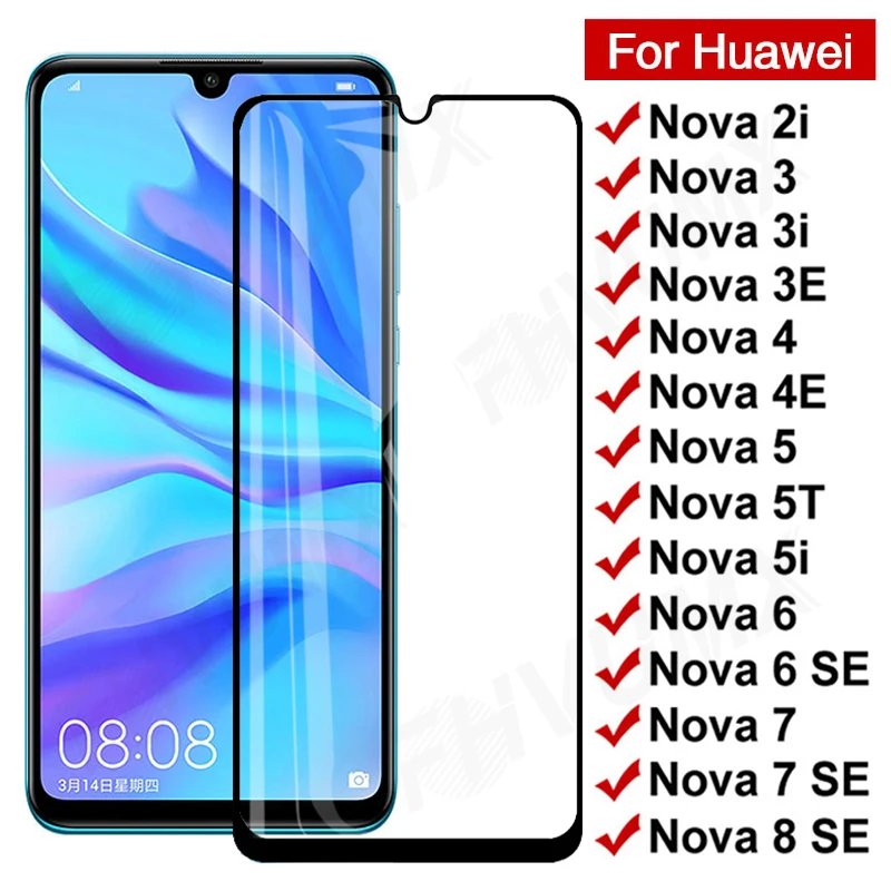 

9D Full Protective Glass For Huawei nova 2i 3 3i 3e 4 4e 5 5i 5T 7i Tempered Screen Protector Nova 6 7 8 SE 7SE Glass Film Case