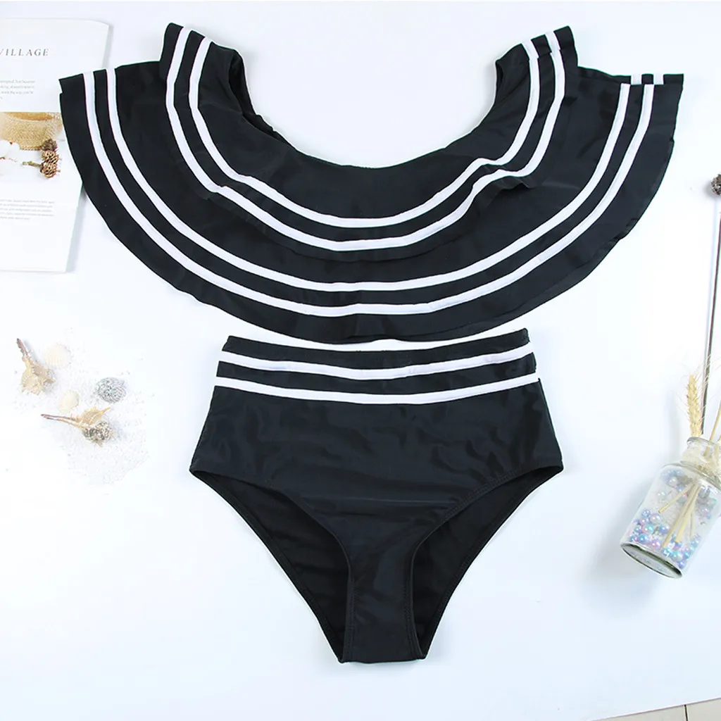 Сексуальный комплект бикини с оборками высокая талия купальник Boho пляжный