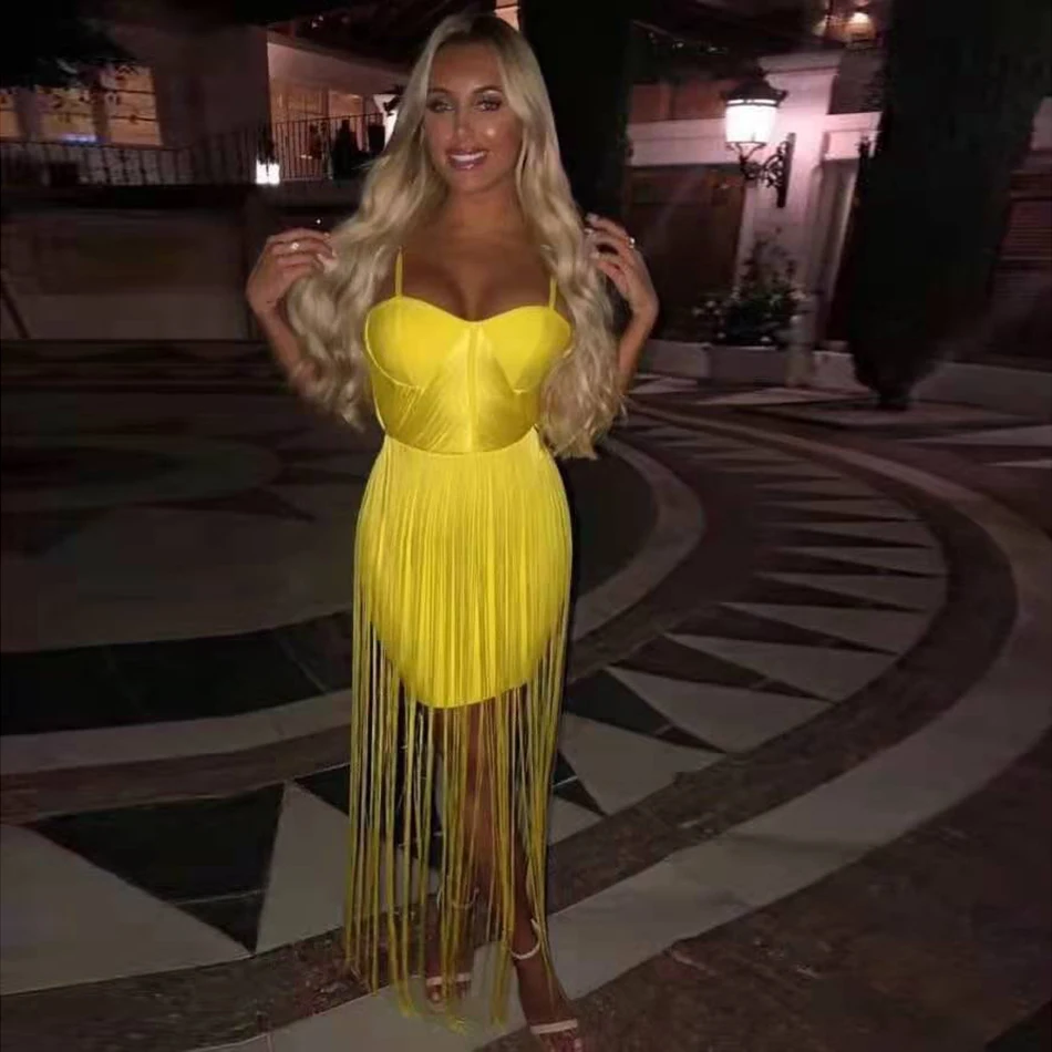 Новое желтое черное Бандажное платье 2021 Сексуальные вечерние платья на