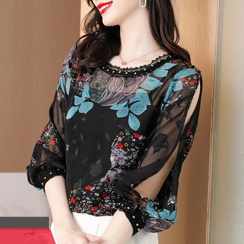 

Fashion Blouses Femme Top Summer Short Sleeve Blouse Women Elegant Blusas Mujer Casual Chiffon Print Shirt Ladies Tops 3XL Q4346