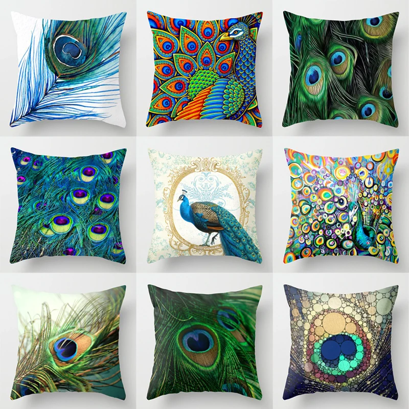 

Peacock Feather Pillow Case Green Sofa Decorative Pillowcases Throw Pillow Case