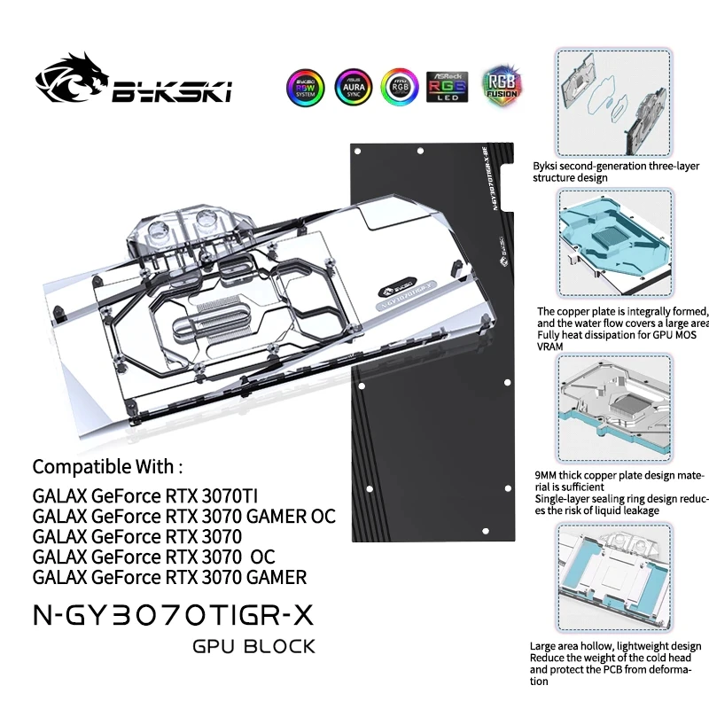 

Bykski GPU Water Cooling Block For GALAX GeForce RTX 3070Ti Gamer VGA Liquid Cooler + Backplate 12V 5V RGB N-GY3070TIGR-X