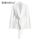 Женский Повседневный Блейзер TWOTWINSTYLE, белый пиджак с отложным воротником и длинными рукавами в Корейском стиле на осень, 2020
