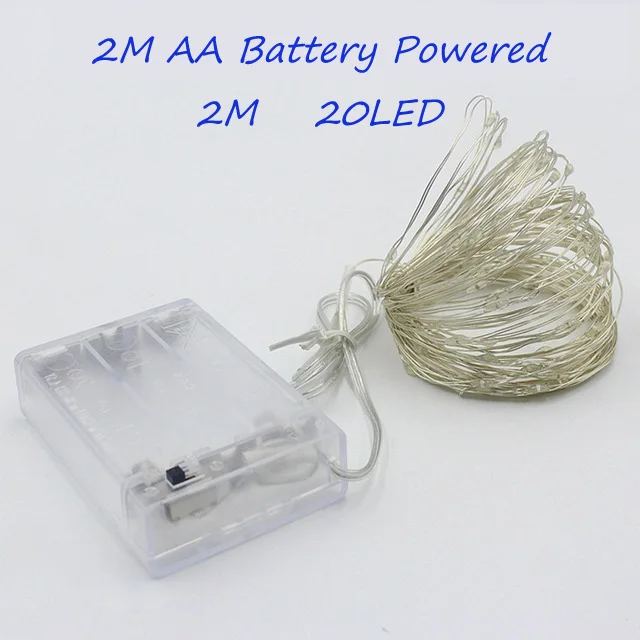 2M 20LED AA Battery Светодиодный светильник-гирлянда с серебряной проволокой, теплая белая Гирлянда, украшение для дома, Рождества, свадьбы, вечеринки, питание от батареи, тесто, USB, 10 м - Испускаемый цвет: 2M 20LED AA Battery