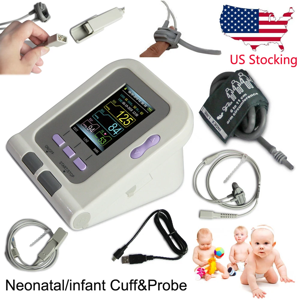 Automatic Blood Pressure Monitor CONTEC08A Digital Sphgmomanometer BP Machine Neonatal Upper Arm NIBP Cuff SPO2 Probe