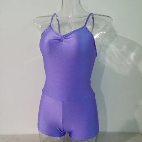 Light Grape Блестящий лайкровый женский топ для девушек Biketard Dance Unitard с шортами для детей и взрослых, 18 цветов - Цвет: Light Grape