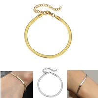 gold silver color adjustable stainless steel snake bracelet for women girls 34mm herringbone flat chain bracelet db319a