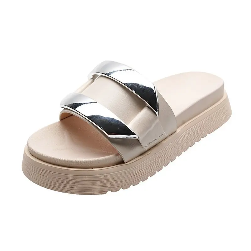 

House Slippers Platform Shoes Woman 2021 Shale Female Beach Luxury Slides Low Rivet Pantofle Sabot Designer Soft New Basic Rubbe