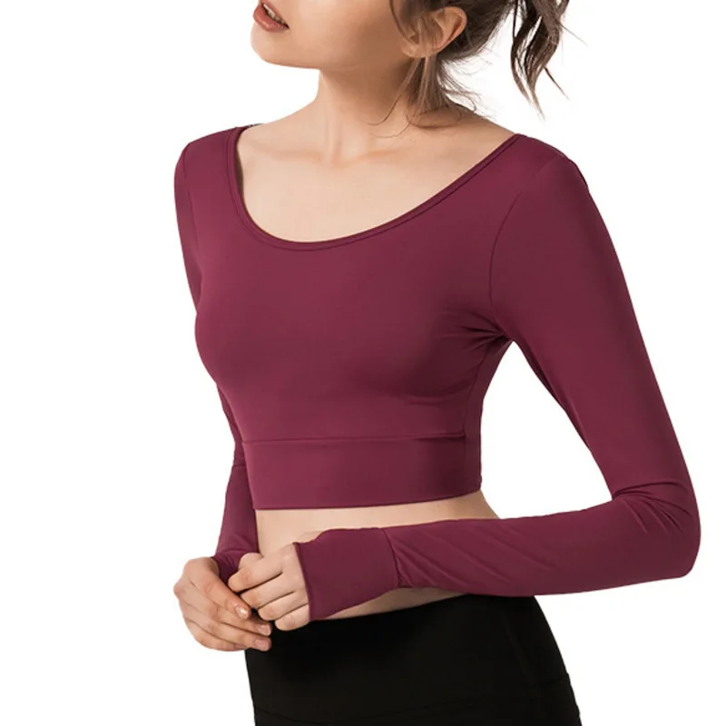 Укороченный топ с открытой спиной и длинным рукавом Женская бесшовная рубашка