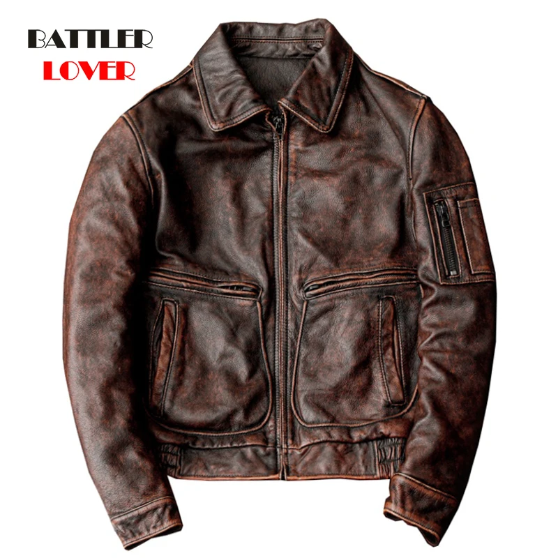

Spring And Autumn New Genuine Leather Jacket For Men 2021 Vintage Cowhide Coat Casual Male Flight Suit Clothing Plus Size S-5XL