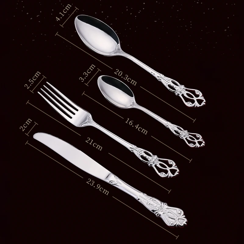 

Vintage Western Gold Plated Cutlery 1pcs Dining Knives Forks Teaspoons Set Golden Luxury Dinnerware Engraving Tableware Set