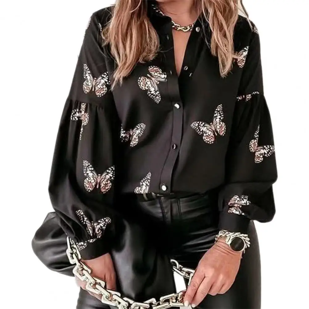 

Shirt Lapel Heart Printing Women Office Style Lightweight T-shirt for Date