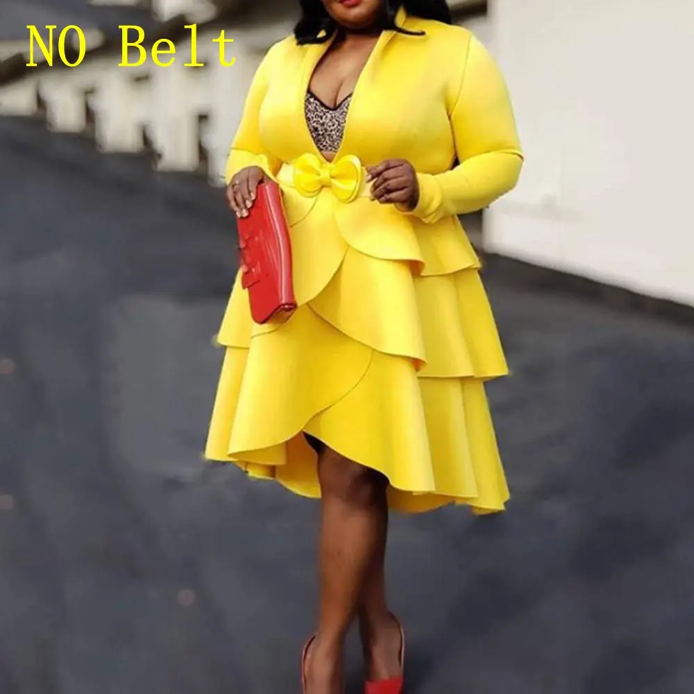 Желтое женское платье осень 2021 асимметричный пуловер до середины икры с длинным