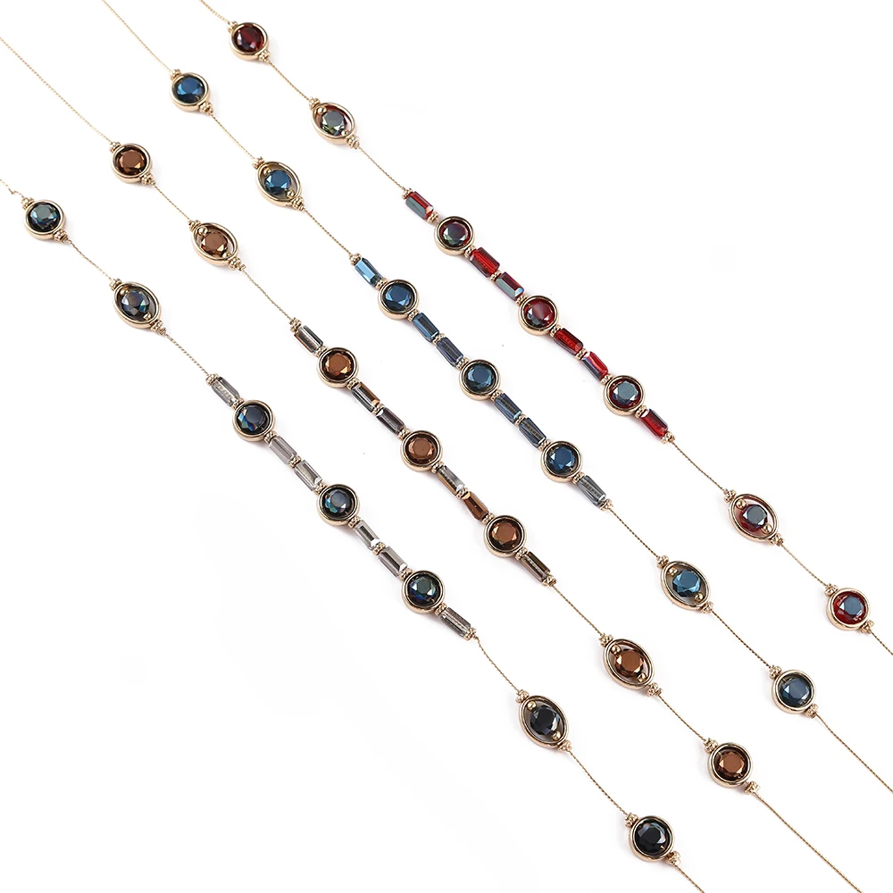 Модное изящное ожерелье из бисера с кристаллами 4 цвета простой стиль позолота