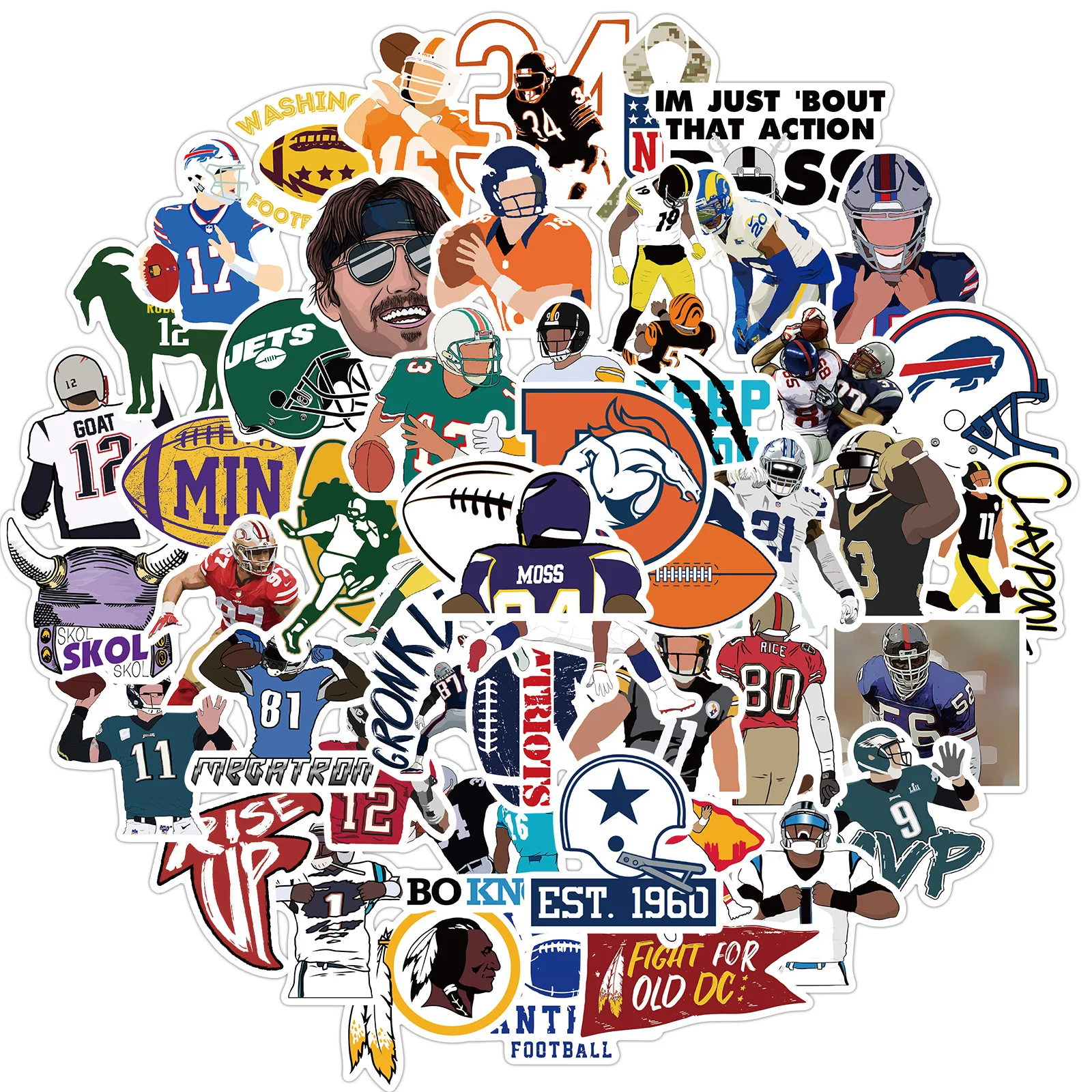 

50Pcs American Football Sticker Rugby Team Suitcase Laptop Graffiti Skateboard Luggage Guitar Phone Sport Sticker Kid Decals Toy