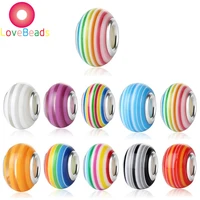 10pcs multicolor rainbow stripe big hole spacer loose beads fit pandora bracelet necklace snake chain jewelry hair beads craft