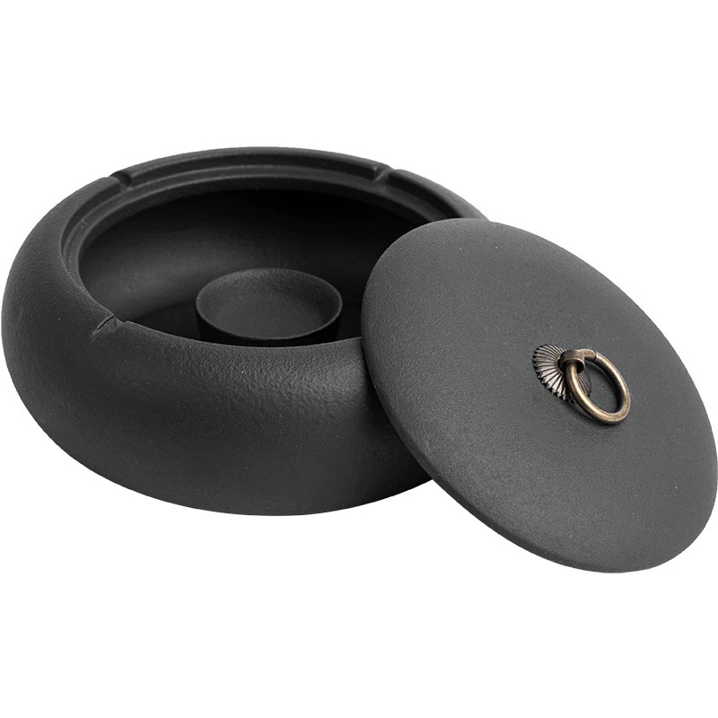 

Black Ceramic Ashtray Personality Fashion Windproof Large with Lid for Living Room Home Office European Style Ashtray RT88
