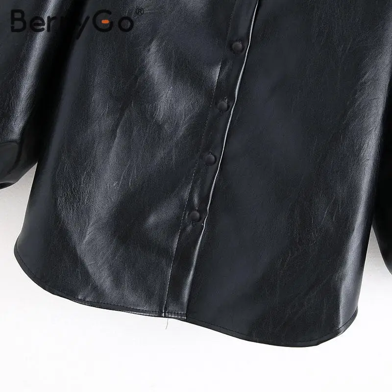 BerryGo Модные Куртки из искусственной кожи для женщин, женская верхняя одежда с пышными рукавами, пальто, Осень-зима, мотоциклетная куртка-бомбер из искусственной кожи, черная куртка