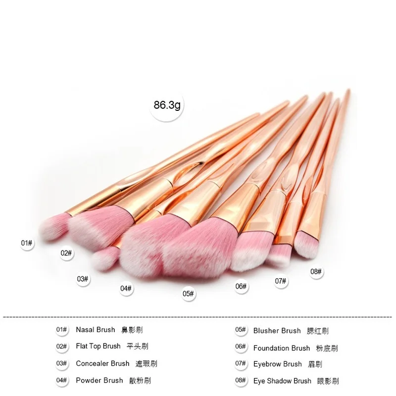 4/8 шт. набор Золотое сердце Форма розовые волосы кисти для макияжа косметический