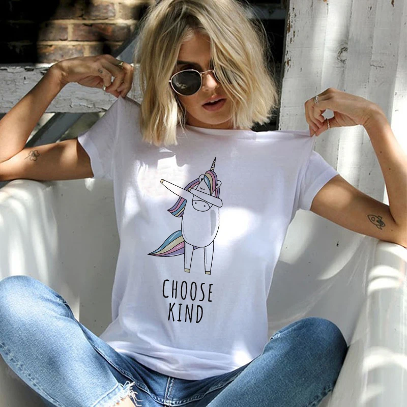 

SUMMER Women T Shirt Cute Unicorn Face Design Children Funny T-shirt Harajuku Letter Print tshirt Casual Short Sleeve Clothes