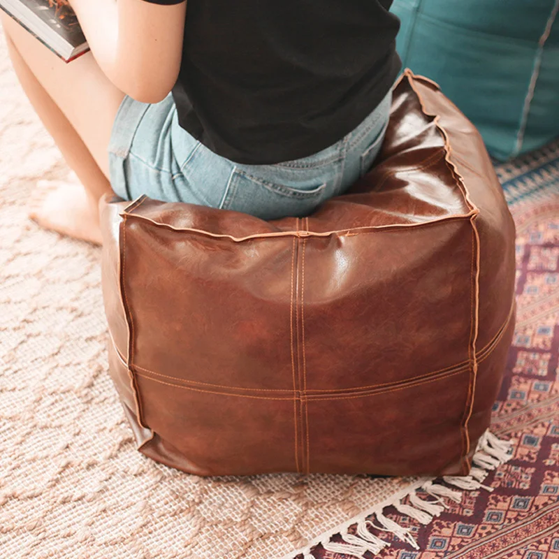 45cm Moroccan Artificial PU Leather Pouf Cover Craft Simple Sofa Ottoman Footstool Unstuffed Living Room Bedroom Cushion Covers | Мебель