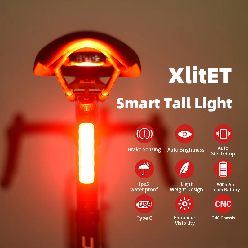 ENFITNIX 2020 XlitET MTB Night Cycling Smart Taillight Road Bike Automatic Brake Rear Light Bicycle Seatpost Safety Flash Lamp