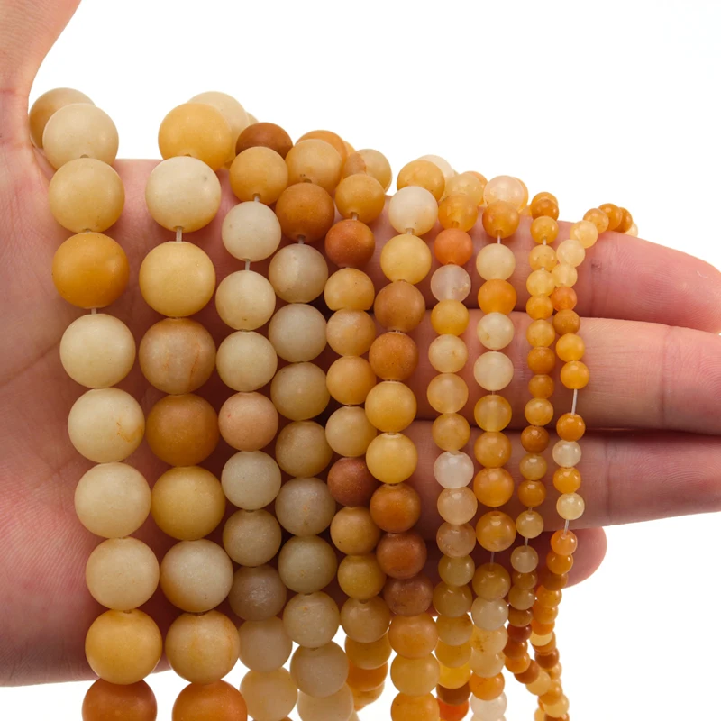 

4/6/8/10/12mm Natural Stone Matte Yellow Jades Beads Smooth Round Loose Beads For Jewelry Making DIY Bracelet Accessories