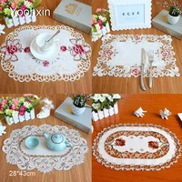 europe satin lace embroidery table place mat cloth pad cup coaster placemat tea doily kitchen wedding christmas decor tableware
