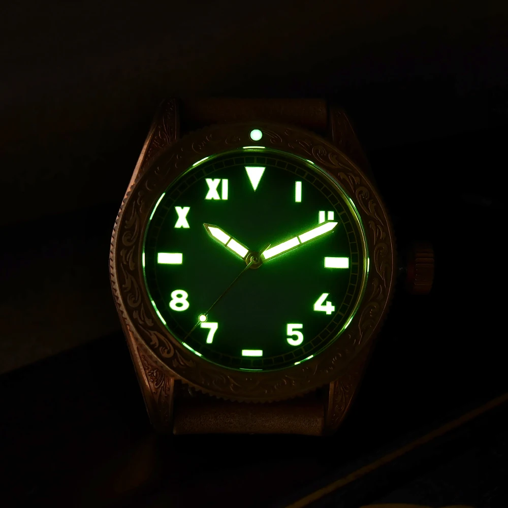 

San Martin Retro Bronze Men's Watch Engraving Traditional Pattern Mechanical Watches Unisex Luminous Dial Sapphire Relojes