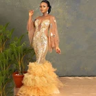 Арабское платье Aso Ebi золотистого цвета с юбкой-годе, сексуальное платье с бисером для выпускного вечера, платье для официальной вечеринки, для второго приема