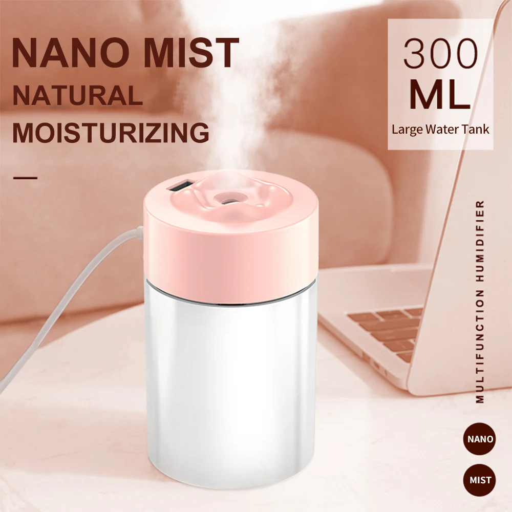 

300ML Air Humidifier Ultrasonic Aromatherapy Essential Oil Diffuser Sprayer for Home Car USB Mini Mist Maker Purifier LED Light