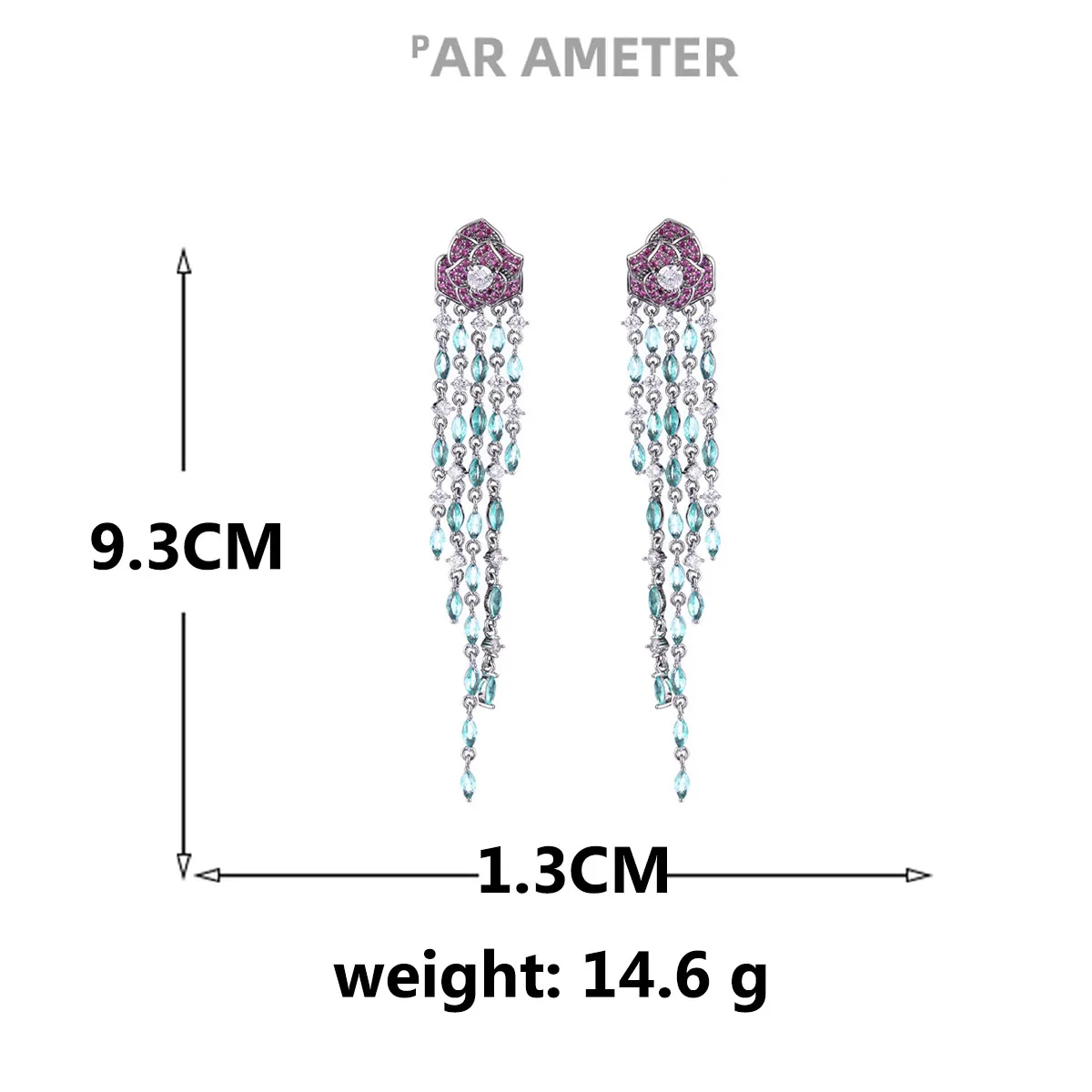 

High Quality Colorful Zirconium Flower S925 Silver Needle Long Tassel Temperament Dinner Camellia Earring for Women Jewelry