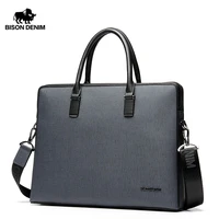bison denim fashion luxury men bag split leather business male shoulder messenger bags briefcase