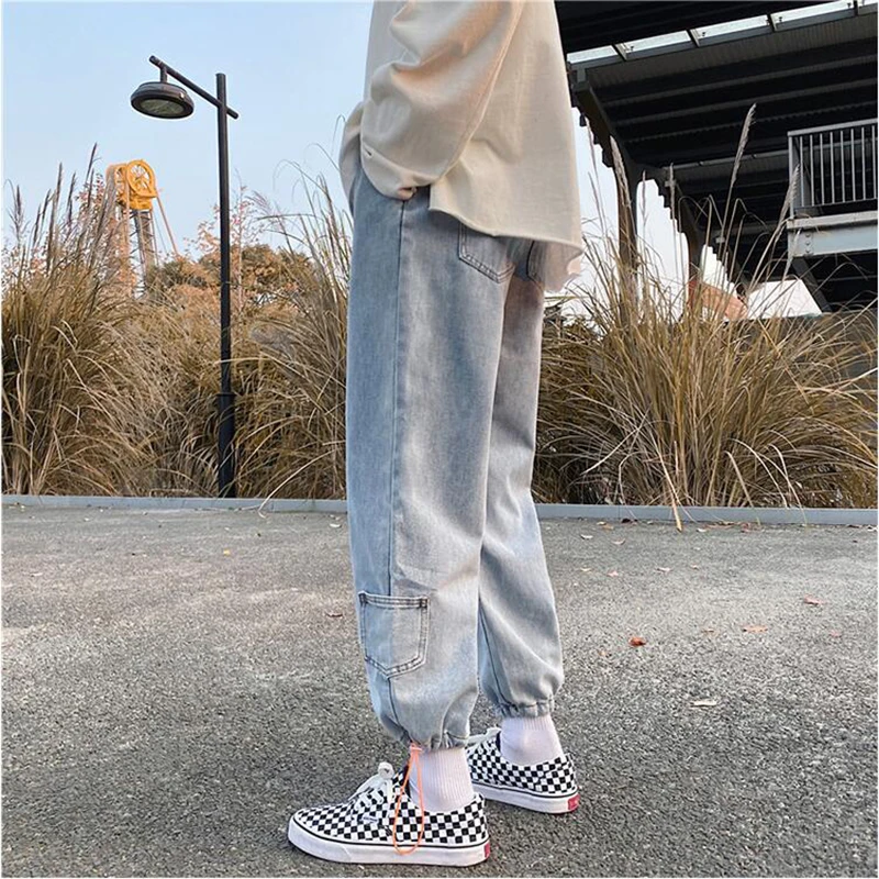 

Straight Jeans Men's Pants Hong Kong Style Loose Leggings Korean Fashion Casual Pants