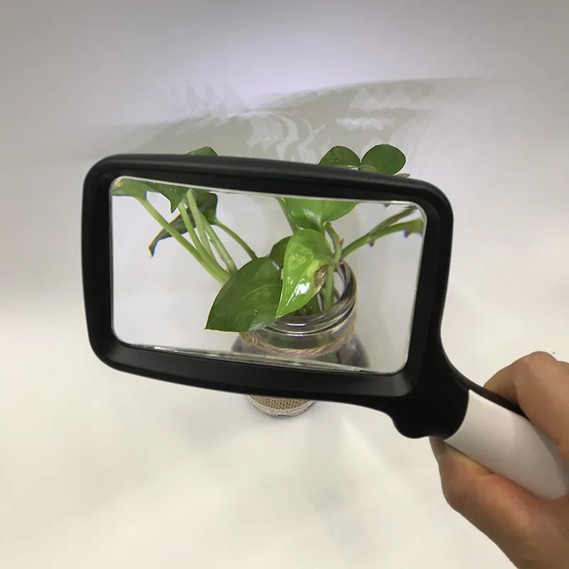 

New Arrival Rectangular Square Mirror Magnifier Foldable Large Area Handheld Reading 5 LED Light Magnifying Glass Optical Tool